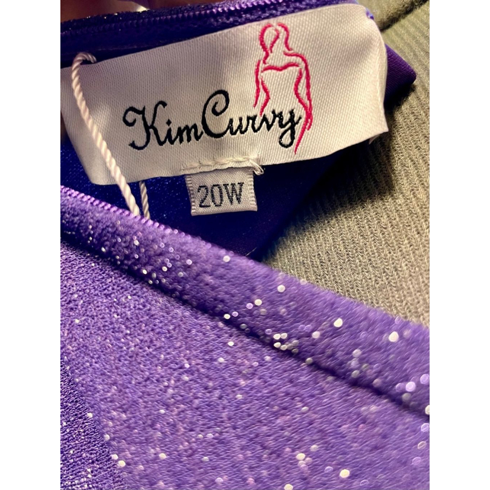 Kim Curvy 20W Purple Silver Sparkly One Shoulder long sleeve cocktail dress 6669 - Picture 6 of 8
